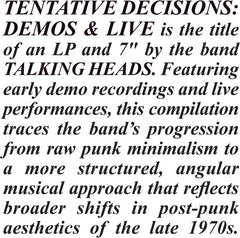 Talking Heads – Tentative Decisions: Demos & Live